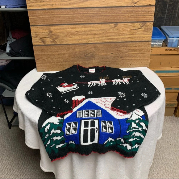 Holiday Time Christmas black sweater size large Santa/reindeer - Picture 6 of 6
